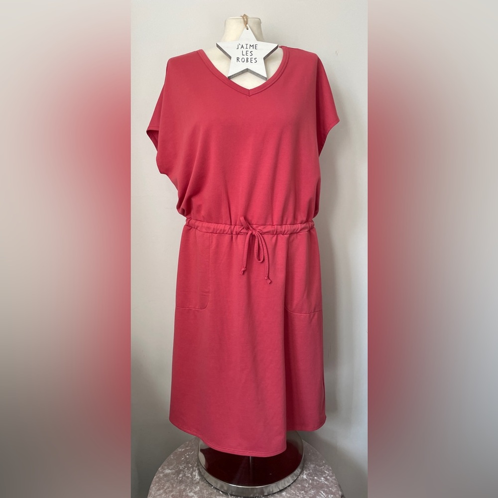 32 Degrees Cool Coral Pink Drawstring Waist Mini/Midi Dress - NWOT !
